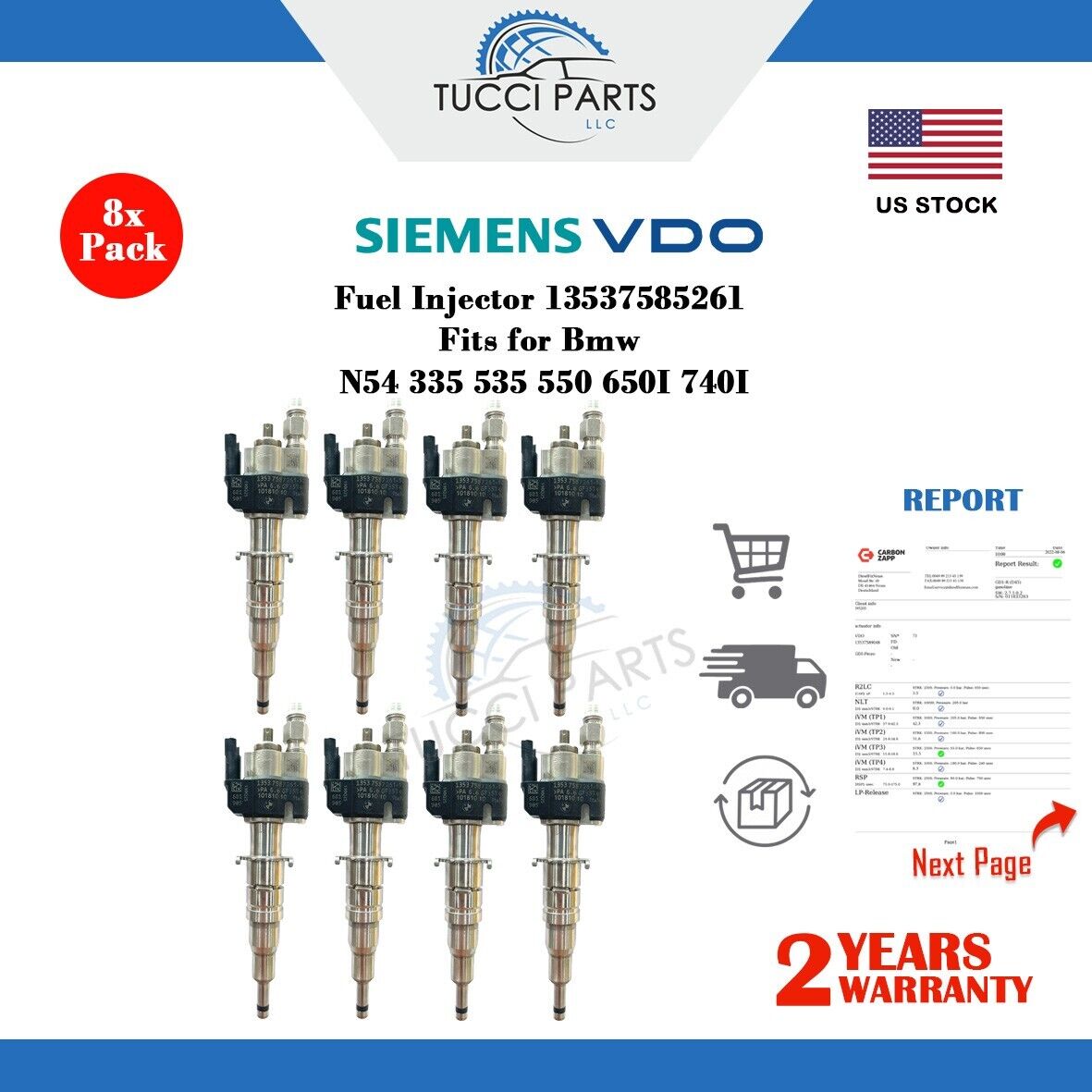 8x Genuine Fuel Injectors 13537585261 FOR BMW N54 135 335 535 550 06