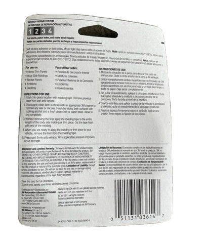 3M 03614 AUTO SUPER STRENGTH SCOTCH MOUNT 1/2" X 15 ft MOLDNG TAPE
