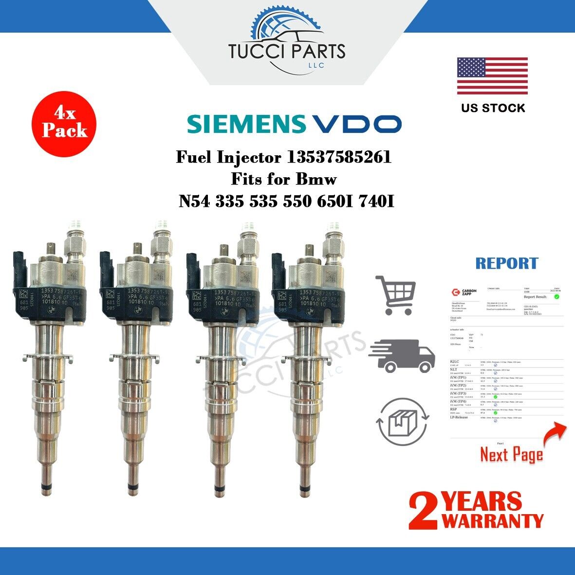 4x Fuel Injector N54 N63 BMW 135 335 535 550 750 X5 X6 13538616079
